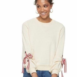 Popsugar Womans Cream Tie Sleeve Boxy Sweatshirt